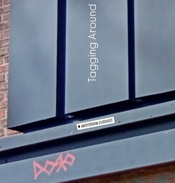 Tag Amsterdam Zuid  Close-up of a graffiti tag on a metal surface in Amsterdam Zuid with urban textures and minimal composition.